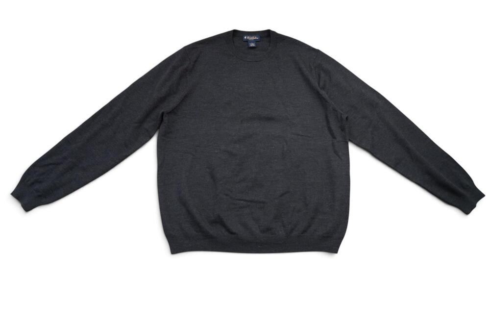 Brooks Brothers Sweater Mens XL Gray Merino Wool Stretch Crewneck Pullover Knit
